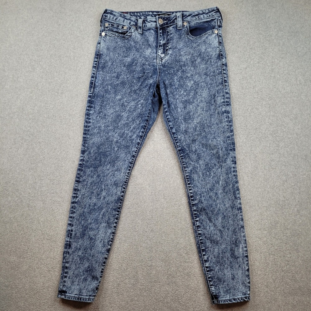 True Religion Jennie Curvy Jeans Womens 32 Blue Acid Wash Mid Rise Super Skinny